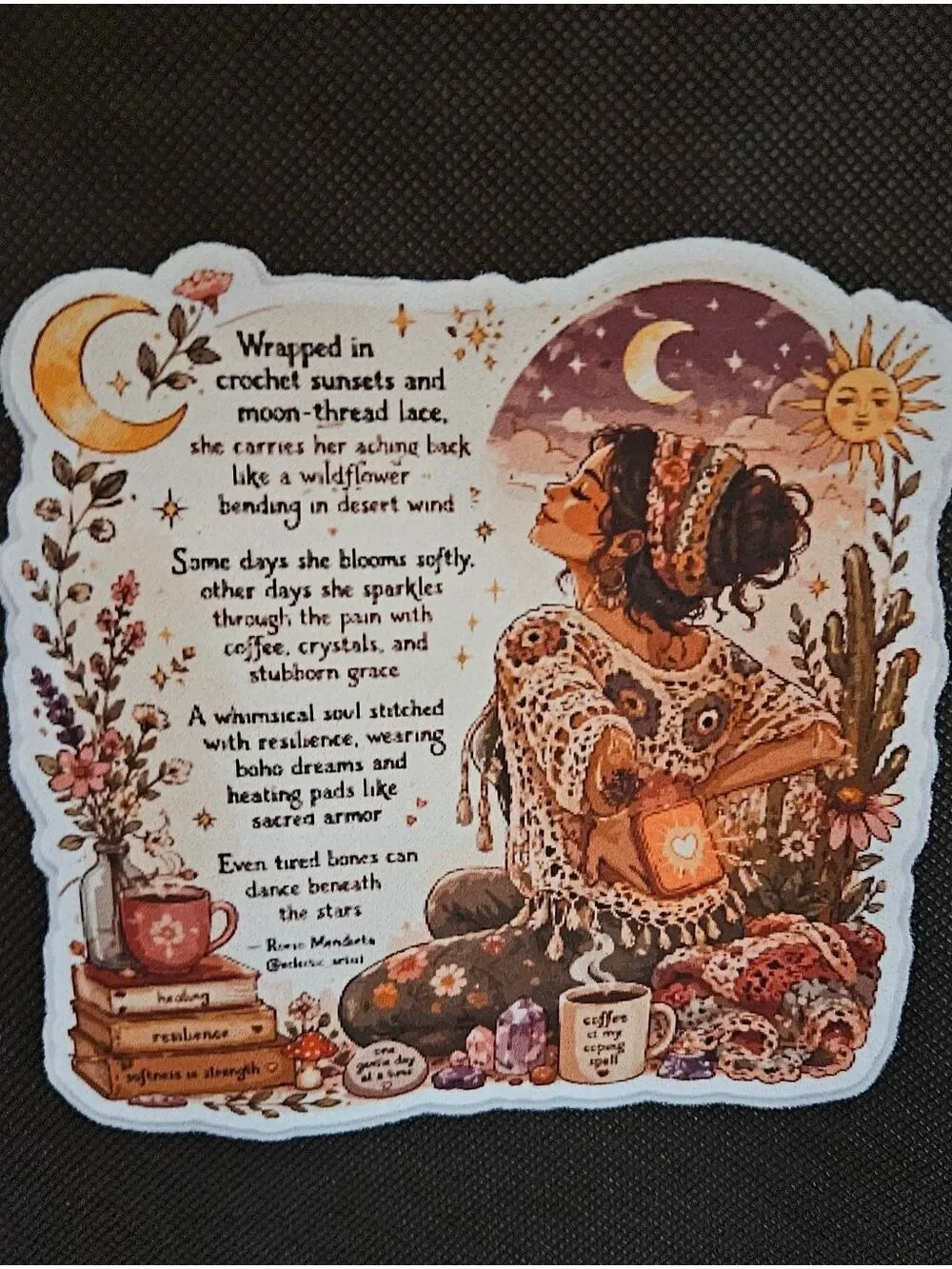 Hand Crafted Boho Poetry Tote Bag Floral Sticker Set Spoonie Gift Artist QR NWT